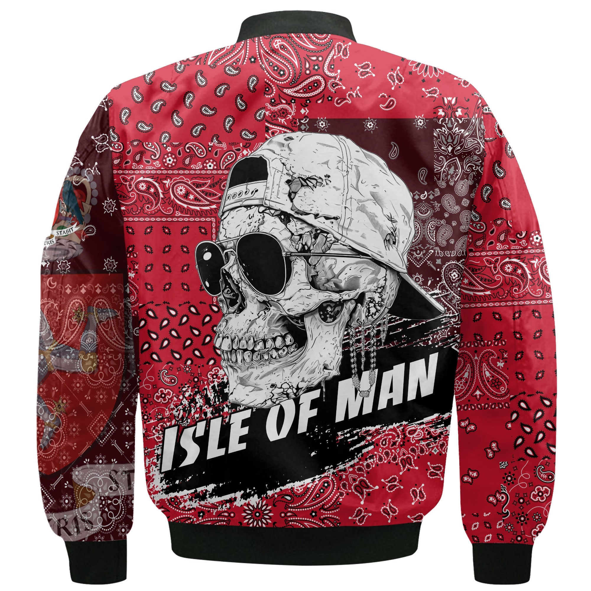 Isle Of Man Bomber Jacket Paisley Flag And Skull Style 3