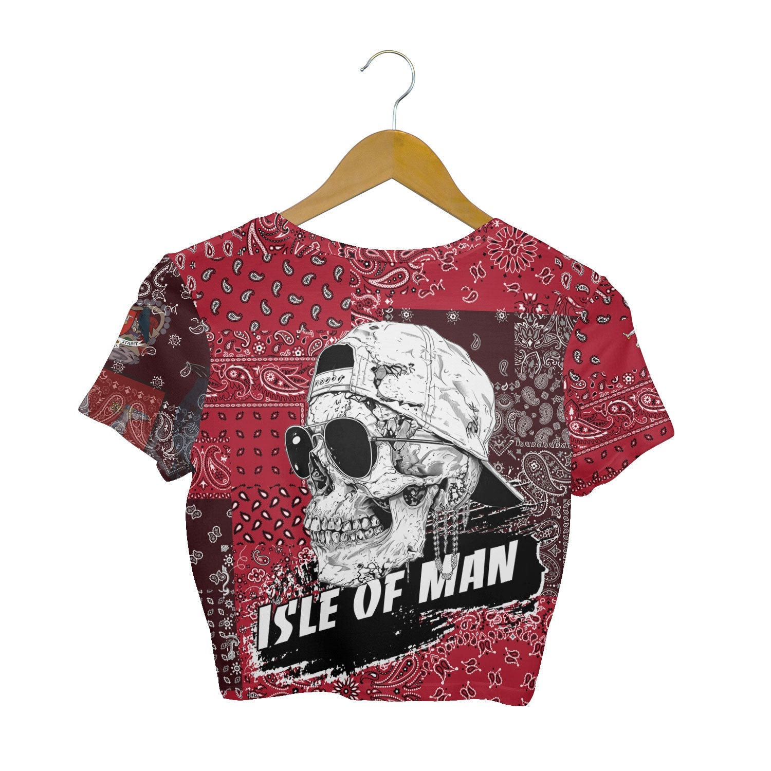 Isle Of Man Croptop T Shirt Paisley Flag And Skull Style 2