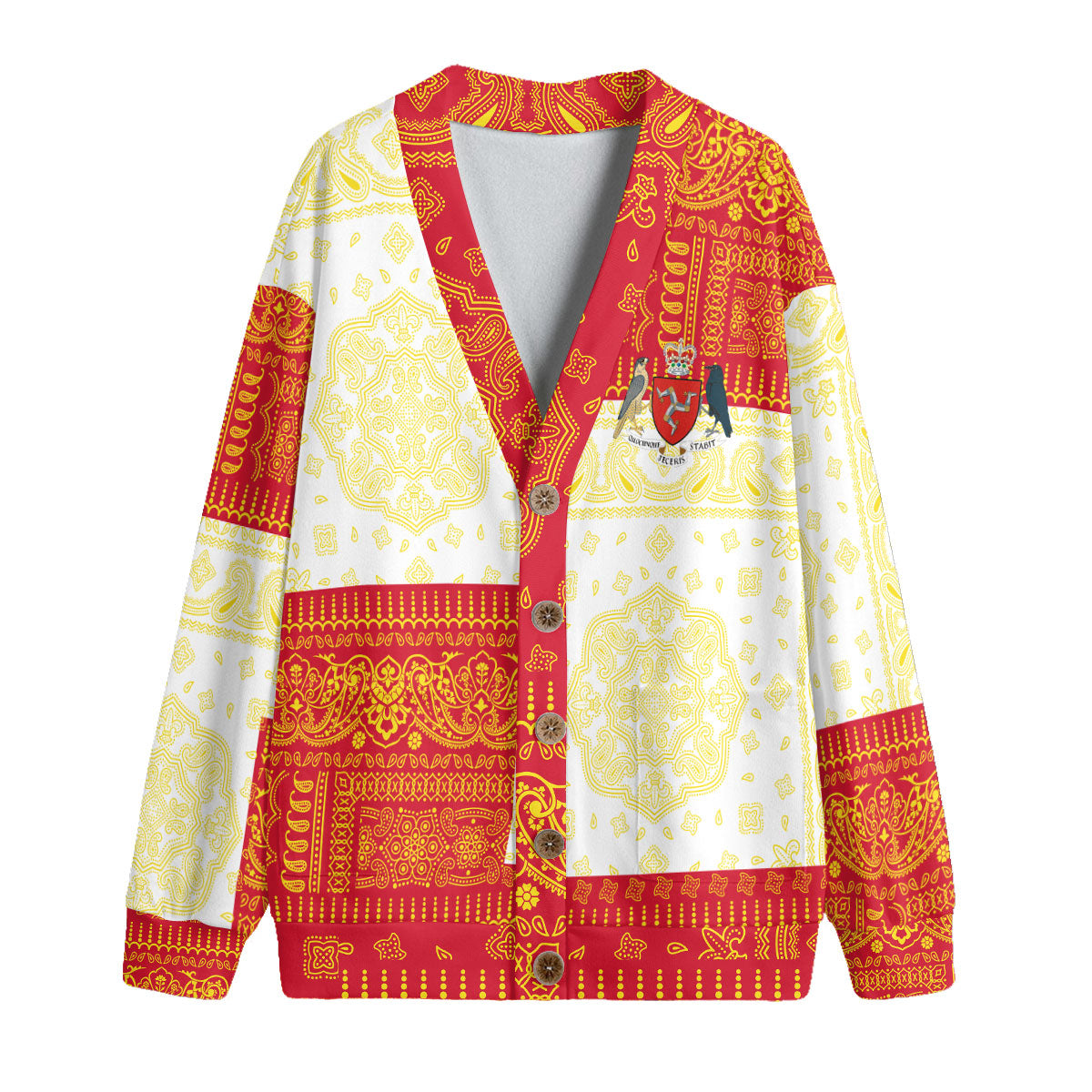 Isle Of Man Fleece Cardigan Flag And Paisley Basic Style 1