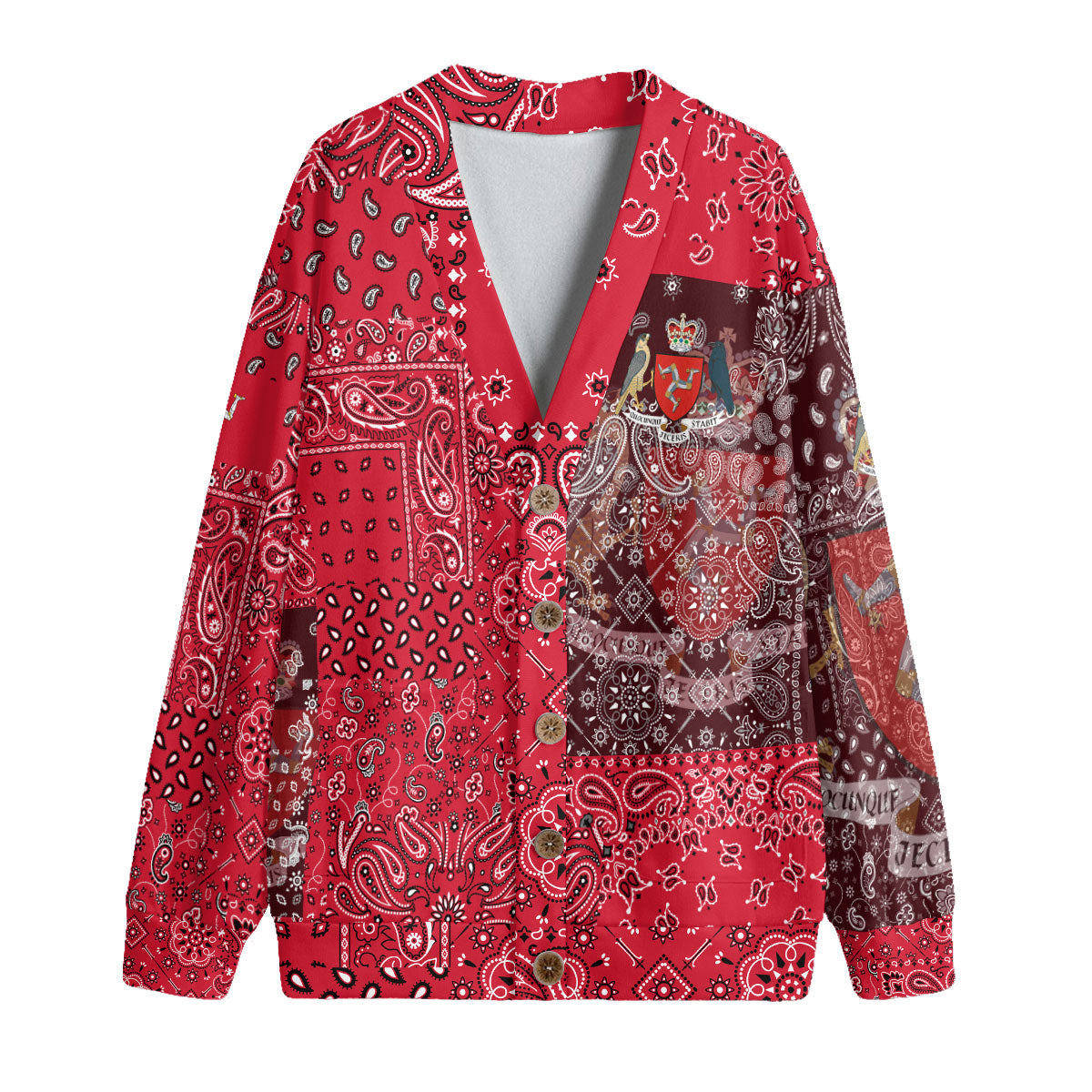 Isle Of Man Fleece Cardigan Paisley Flag And Skull Style 1