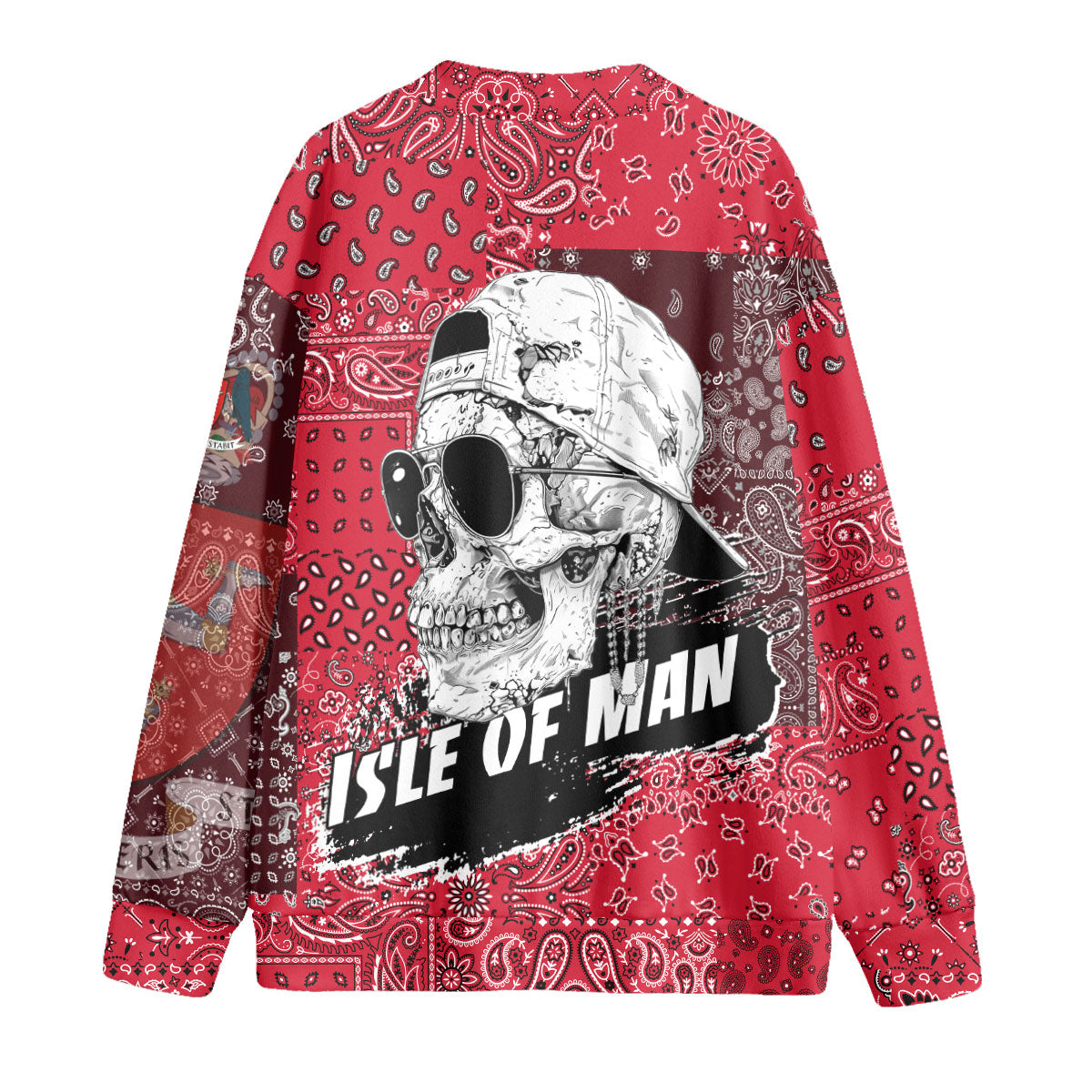 Isle Of Man Fleece Cardigan Paisley Flag And Skull Style 2