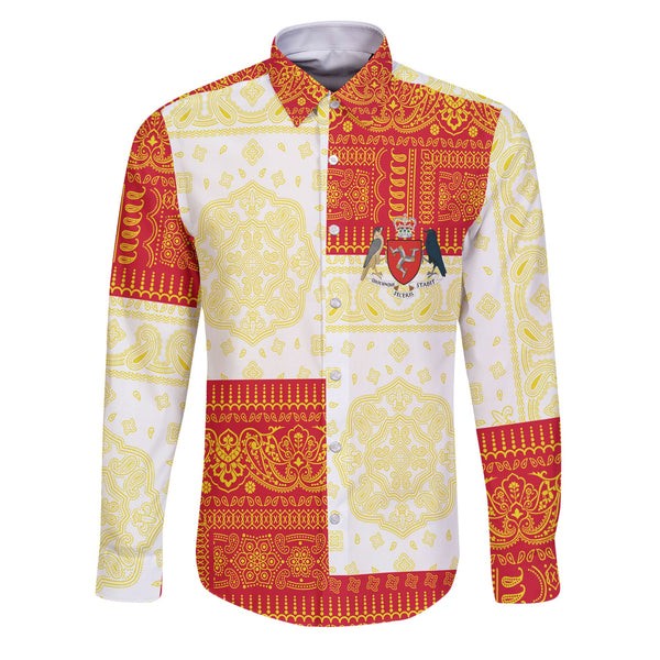 Isle Of Man Long Sleeve Button Shirt Flag And Paisley Basic Style 1