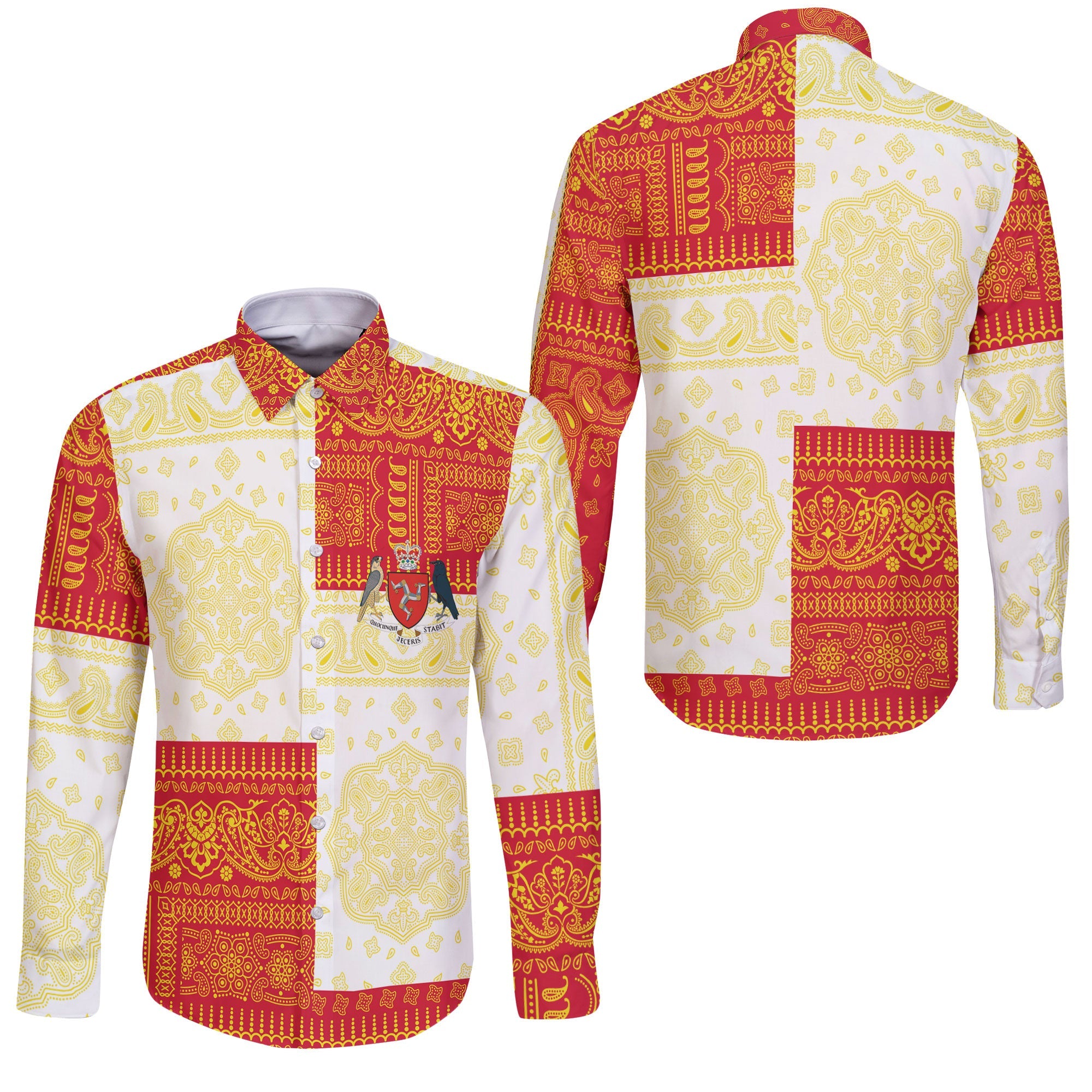 Isle Of Man Long Sleeve Button Shirt Flag And Paisley Basic Style 3