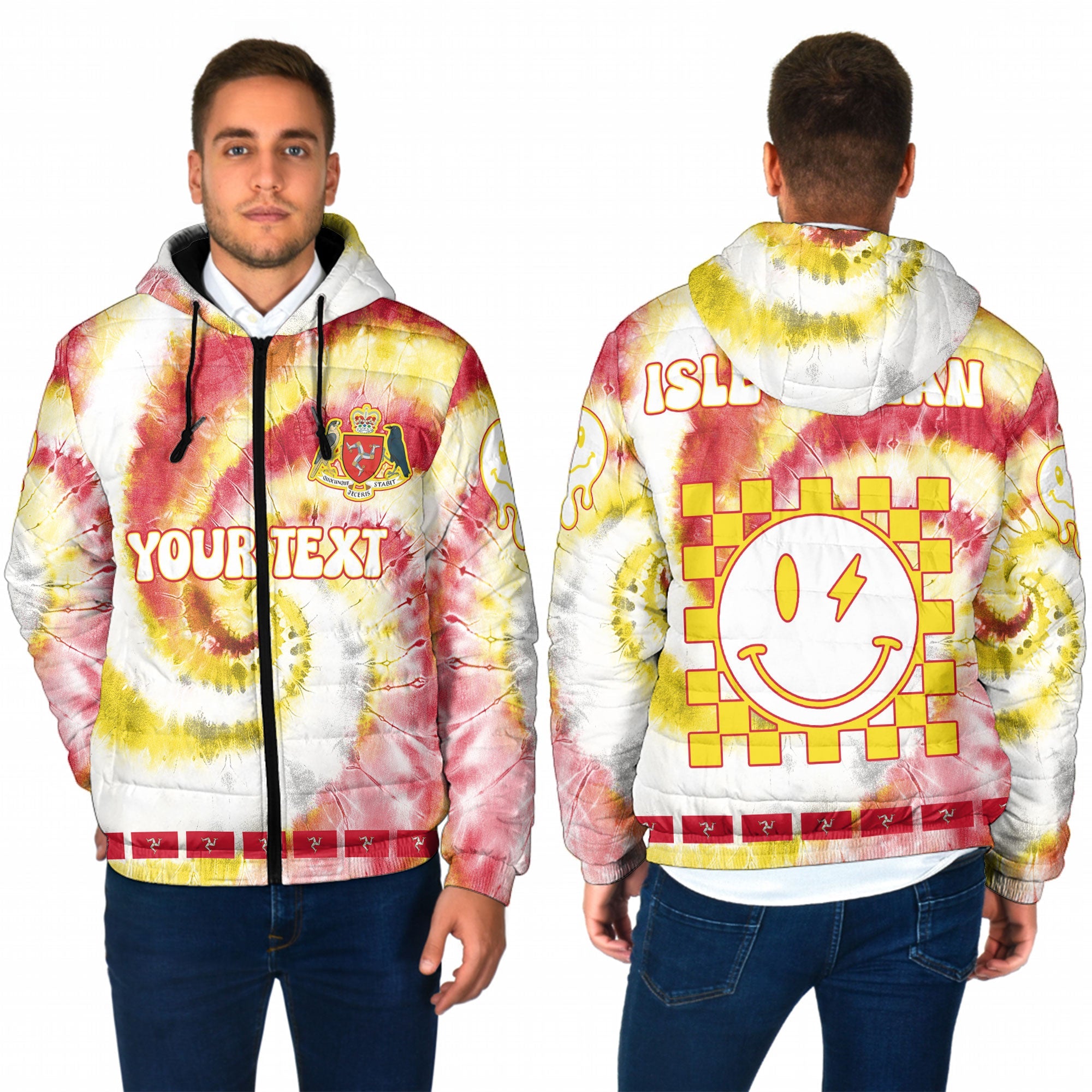 Isle Of Man Men Hooded Padded Jacket Custom Tie Dye Style 1