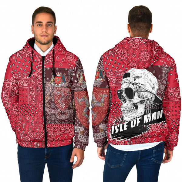 Isle Of Man Men Hooded Padded Jacket Paisley Flag And Skull Style 1