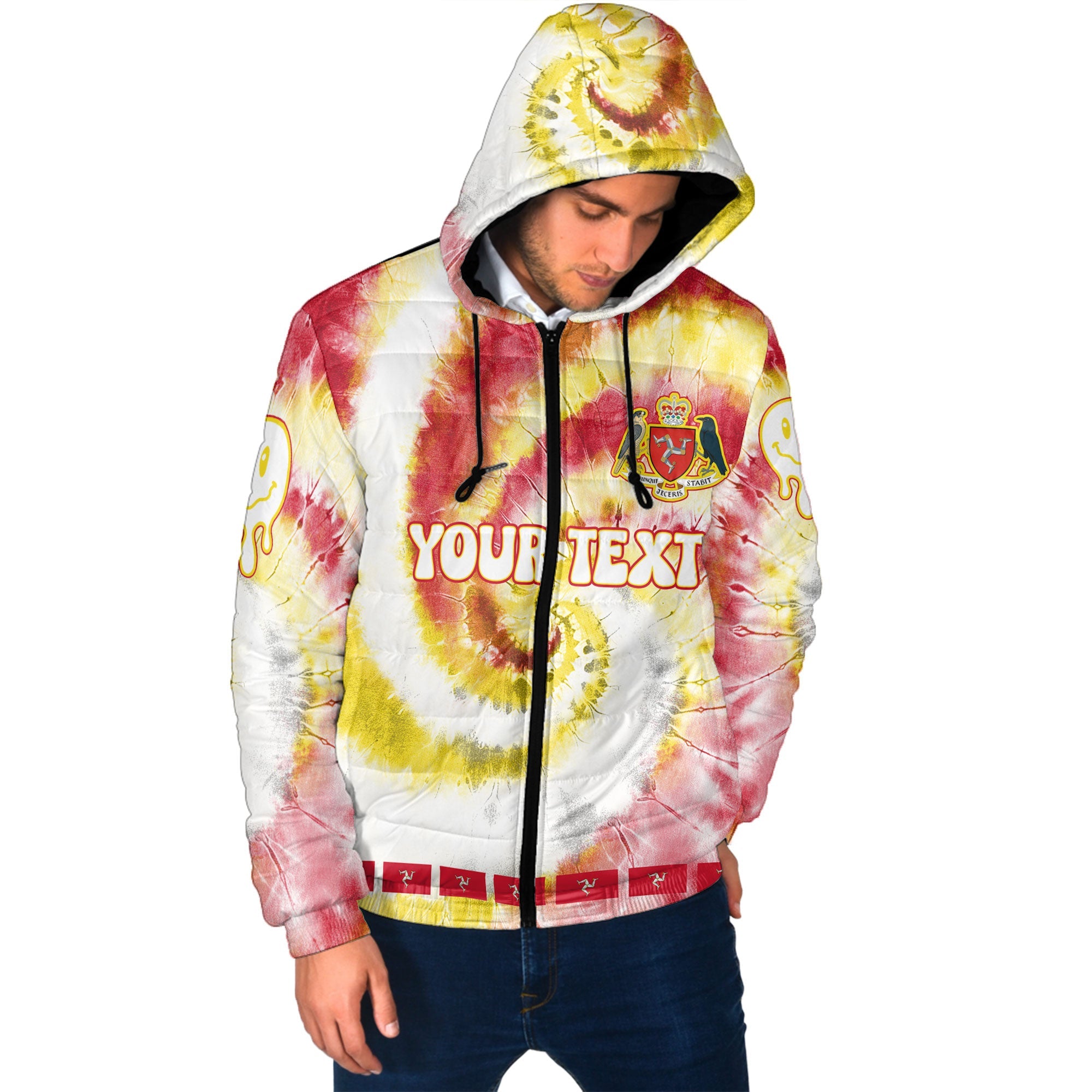 Isle Of Man Men Hooded Padded Jacket Custom Tie Dye Style 2