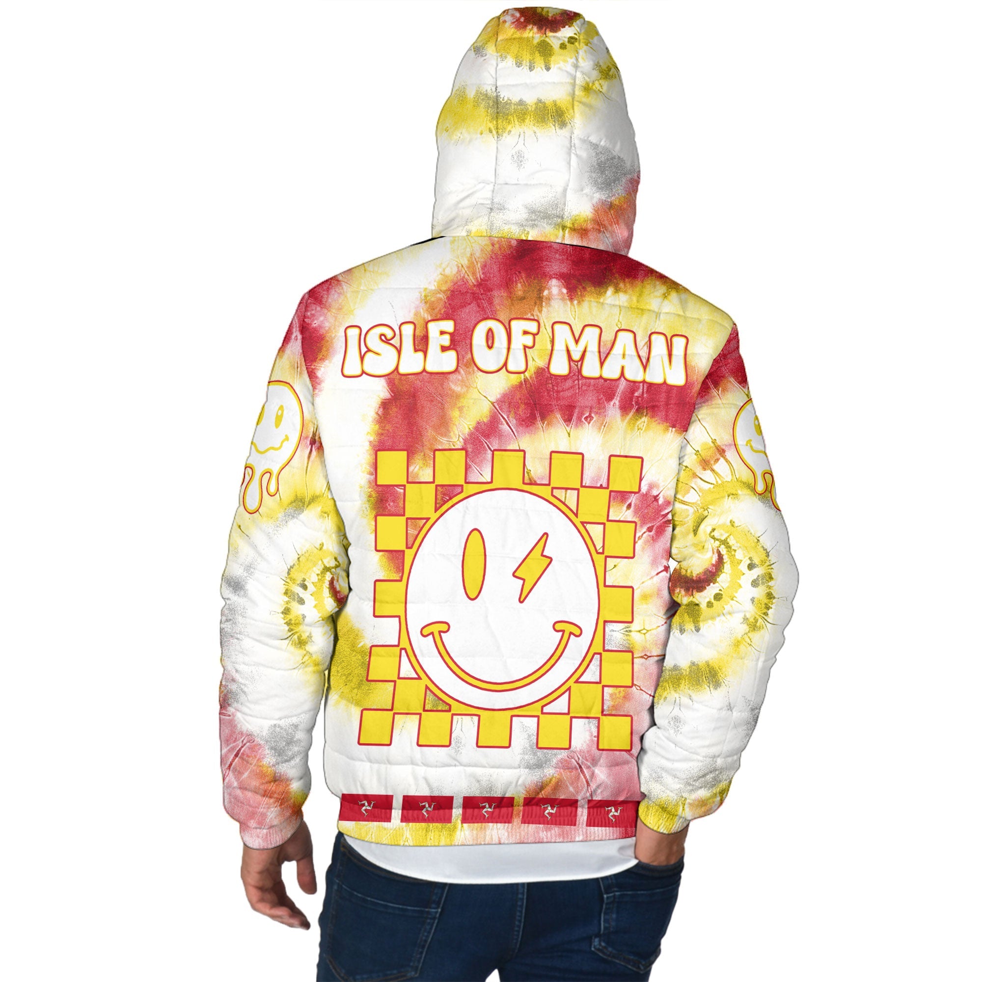 Isle Of Man Men Hooded Padded Jacket Custom Tie Dye Style 3