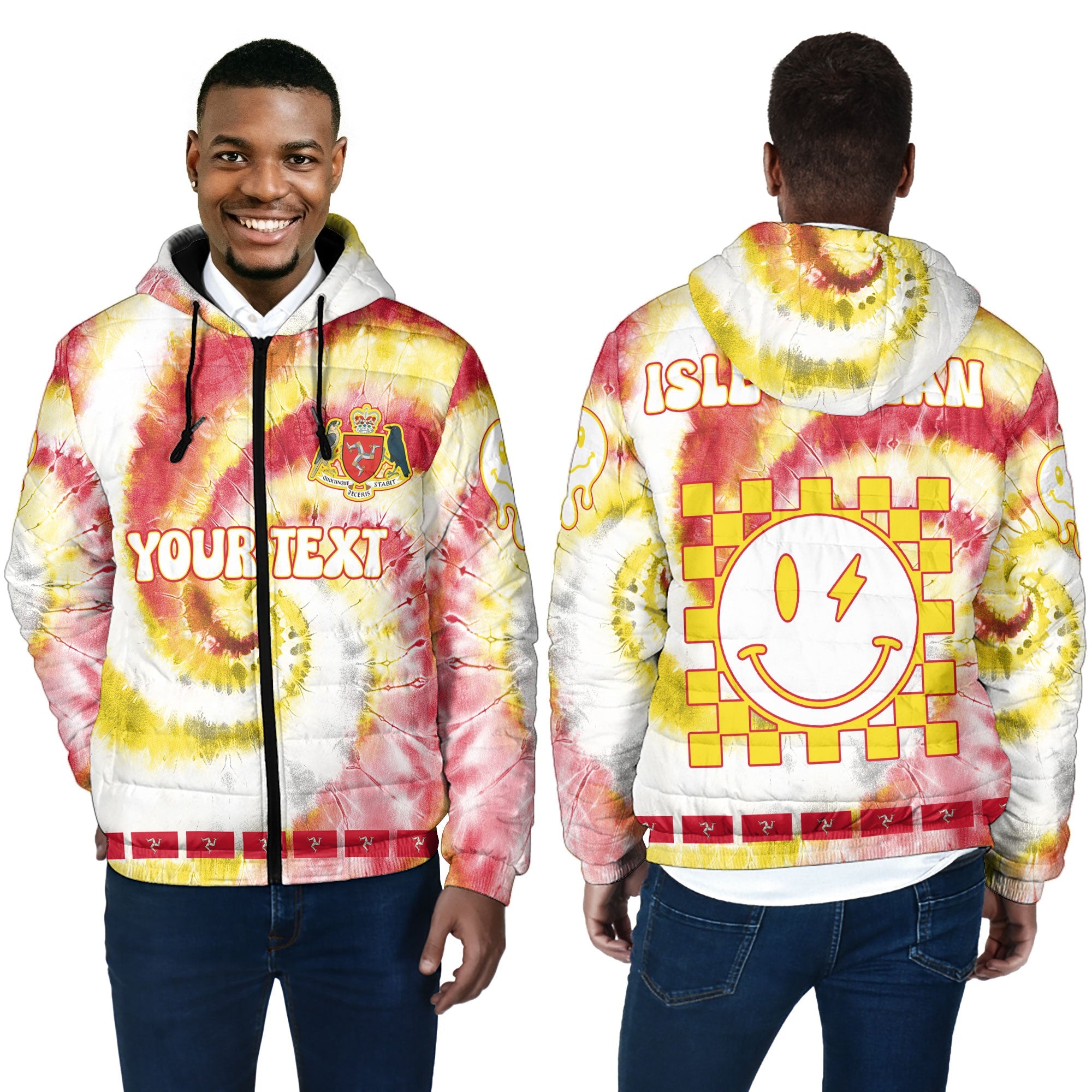 Isle Of Man Men Hooded Padded Jacket Custom Tie Dye Style 4