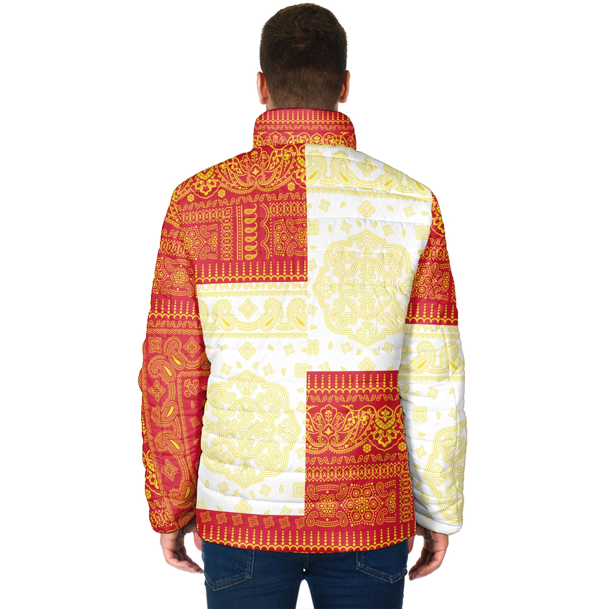 Isle Of Man Men Padded Jacket Flag And Paisley Basic Style 2