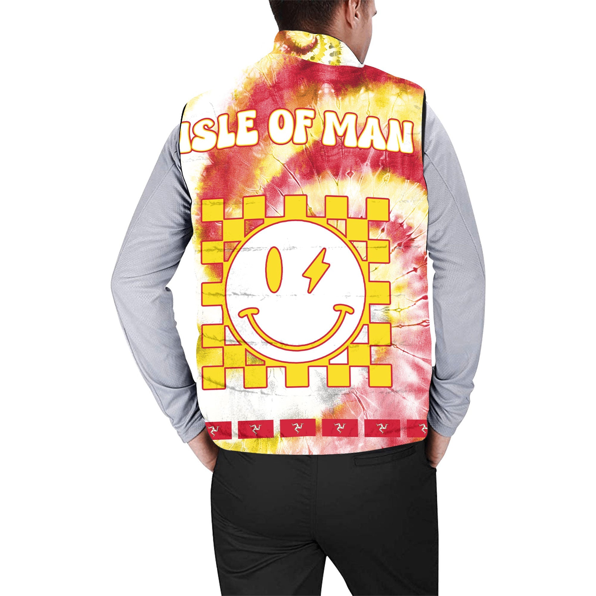 Isle Of Man Men Padded Jacket Vest Custom Tie Dye Style 2