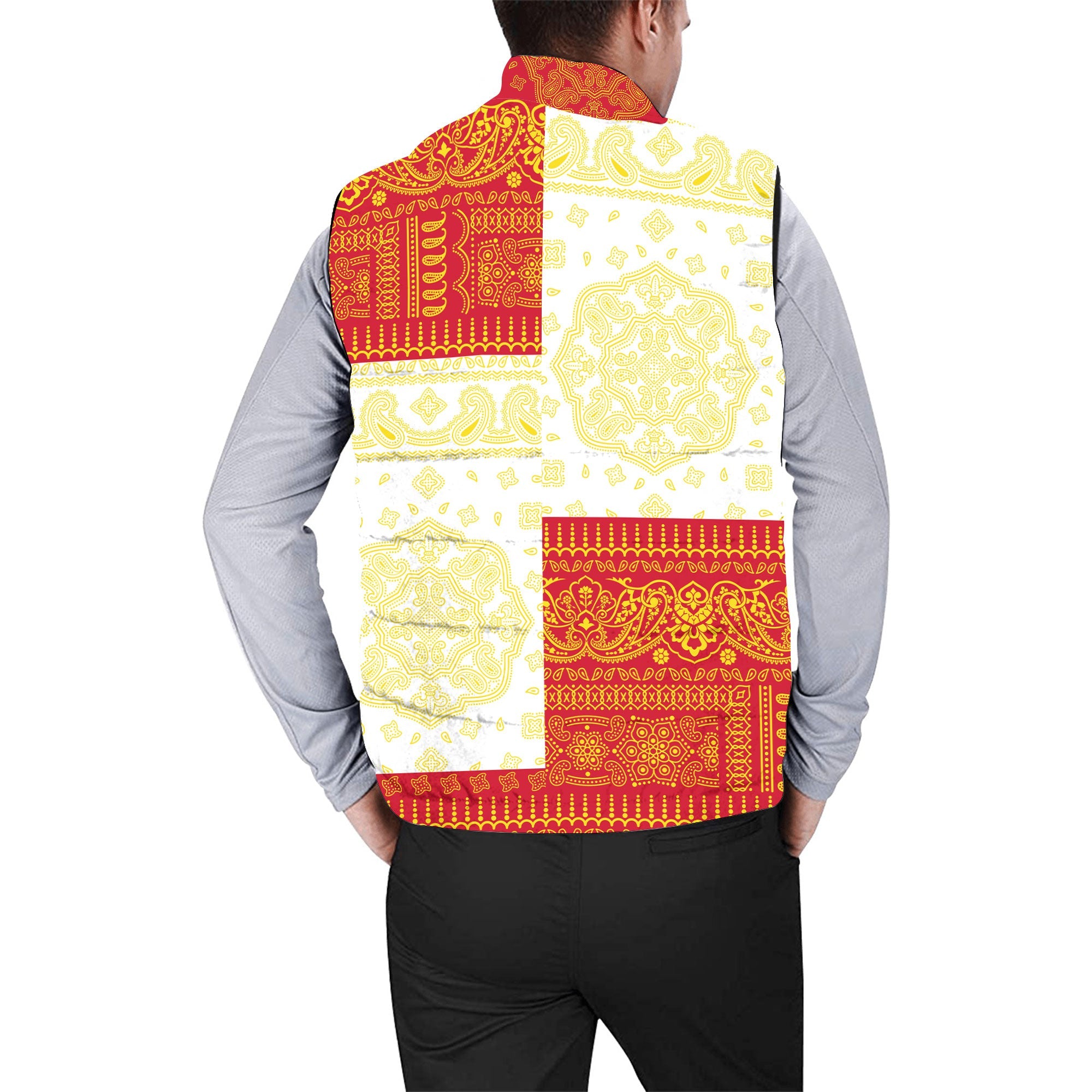 Isle Of Man Men Padded Jacket Vest Flag And Paisley Basic Style 2