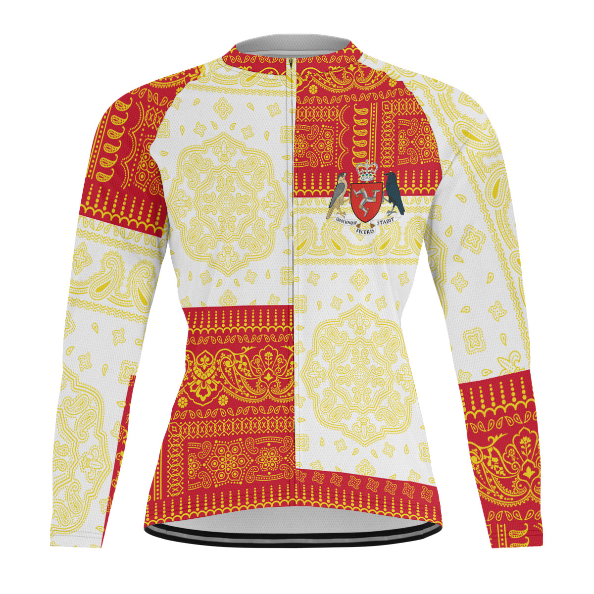 Isle Of Man Raglan Men Cycling Jersey Long Sleeve Flag And Paisley Basic Style 1