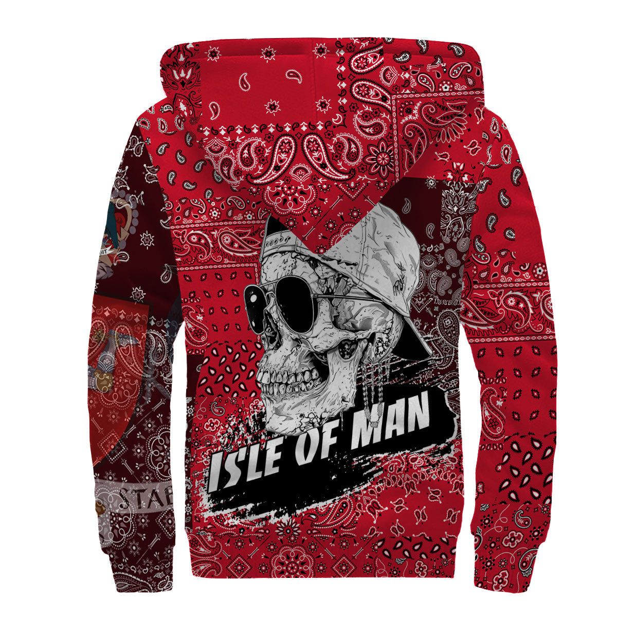 Isle Of Man Sherpa Hoodie Paisley Flag And Skull Style 2