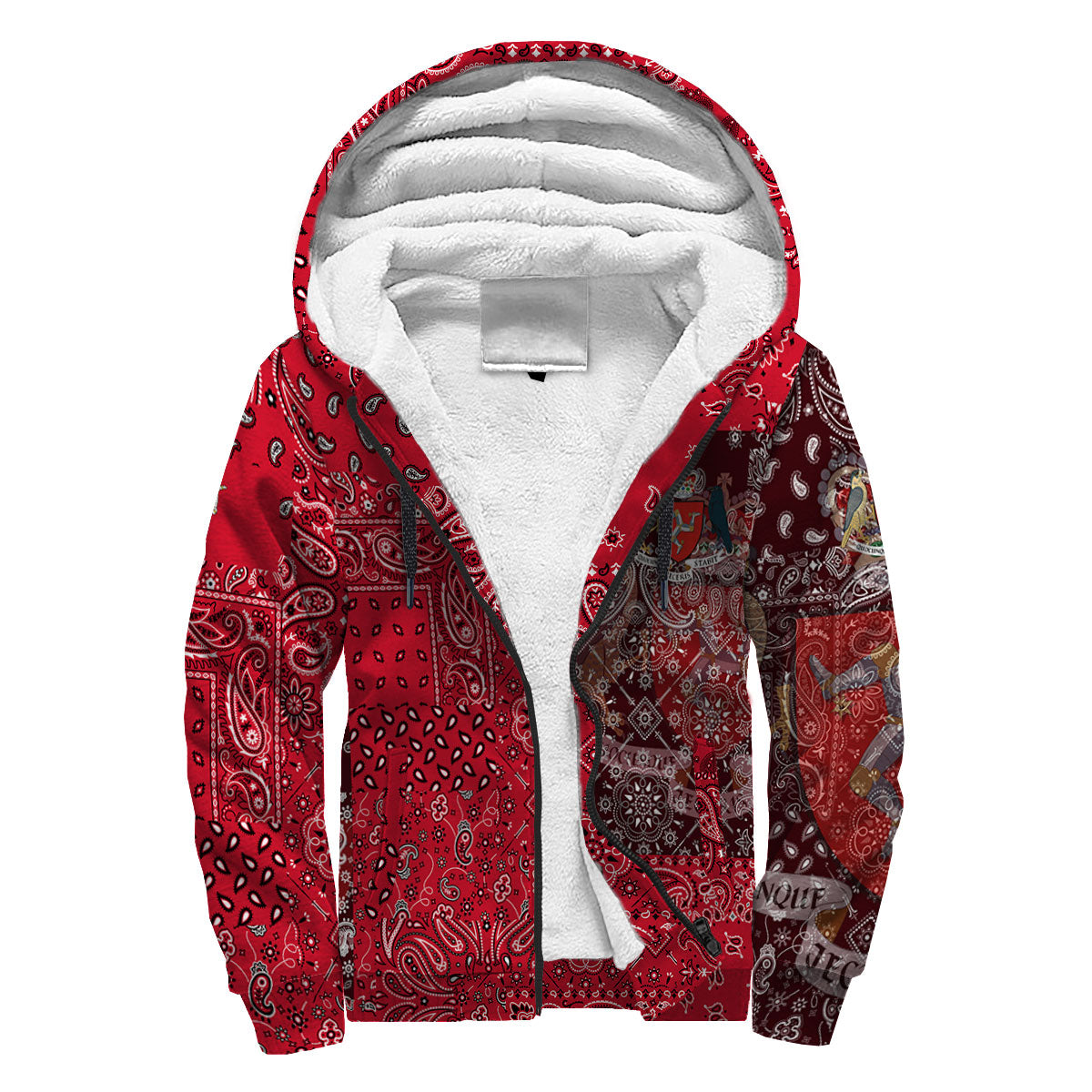 Isle Of Man Sherpa Hoodie Paisley Flag And Skull Style 3