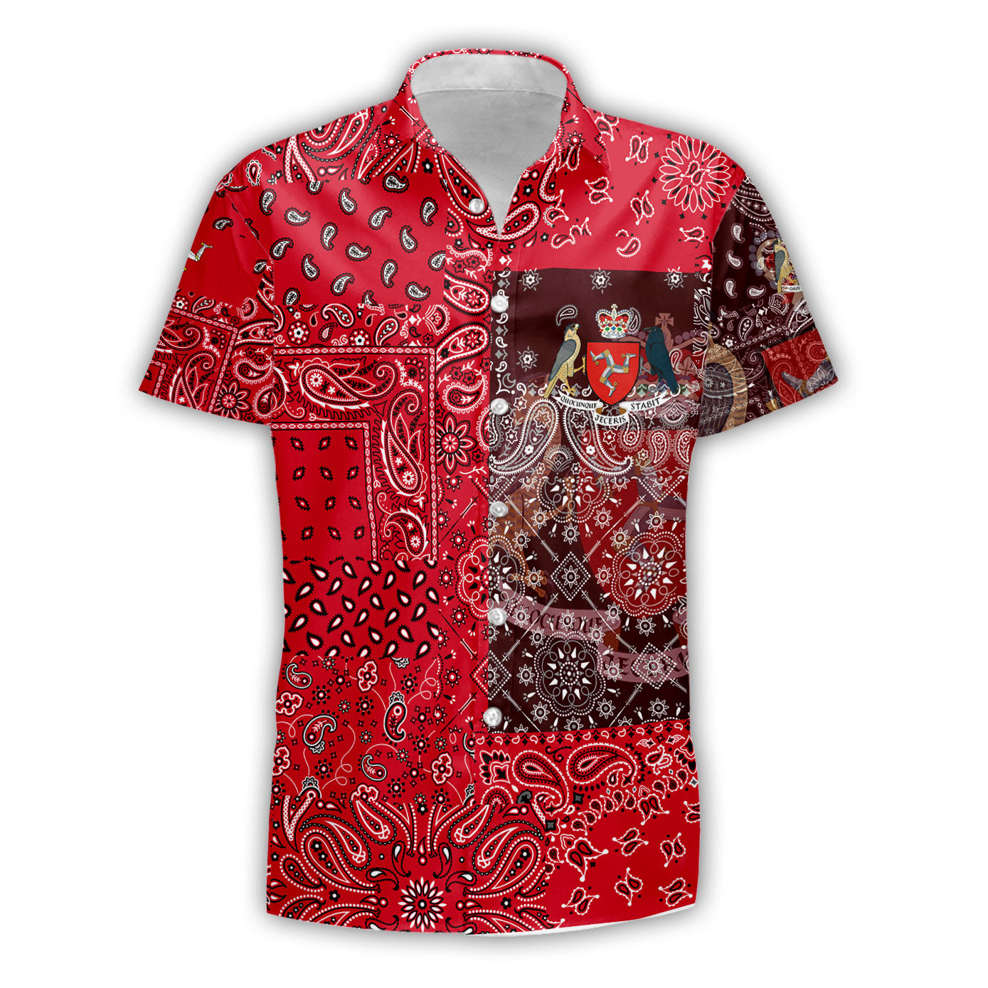 Isle Of Man Short Sleeve Shirt Paisley Flag And Skull Style 1