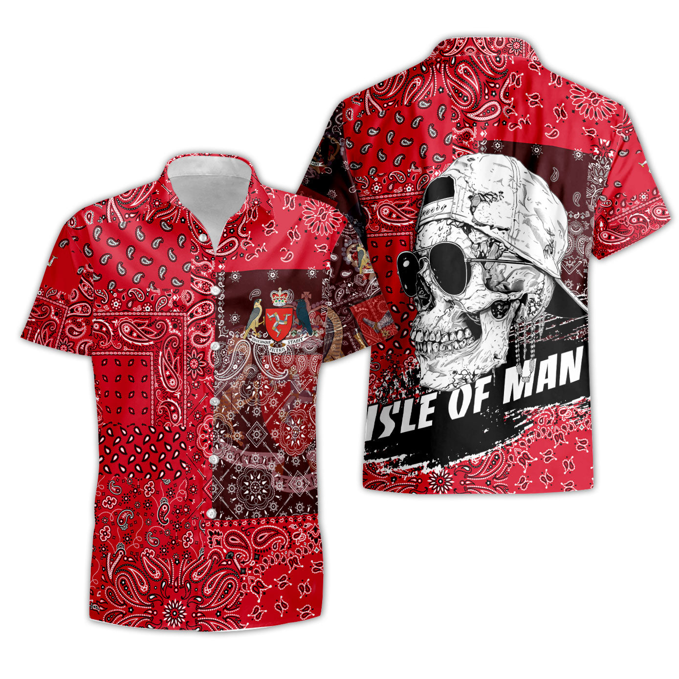 Isle Of Man Short Sleeve Shirt Paisley Flag And Skull Style 3