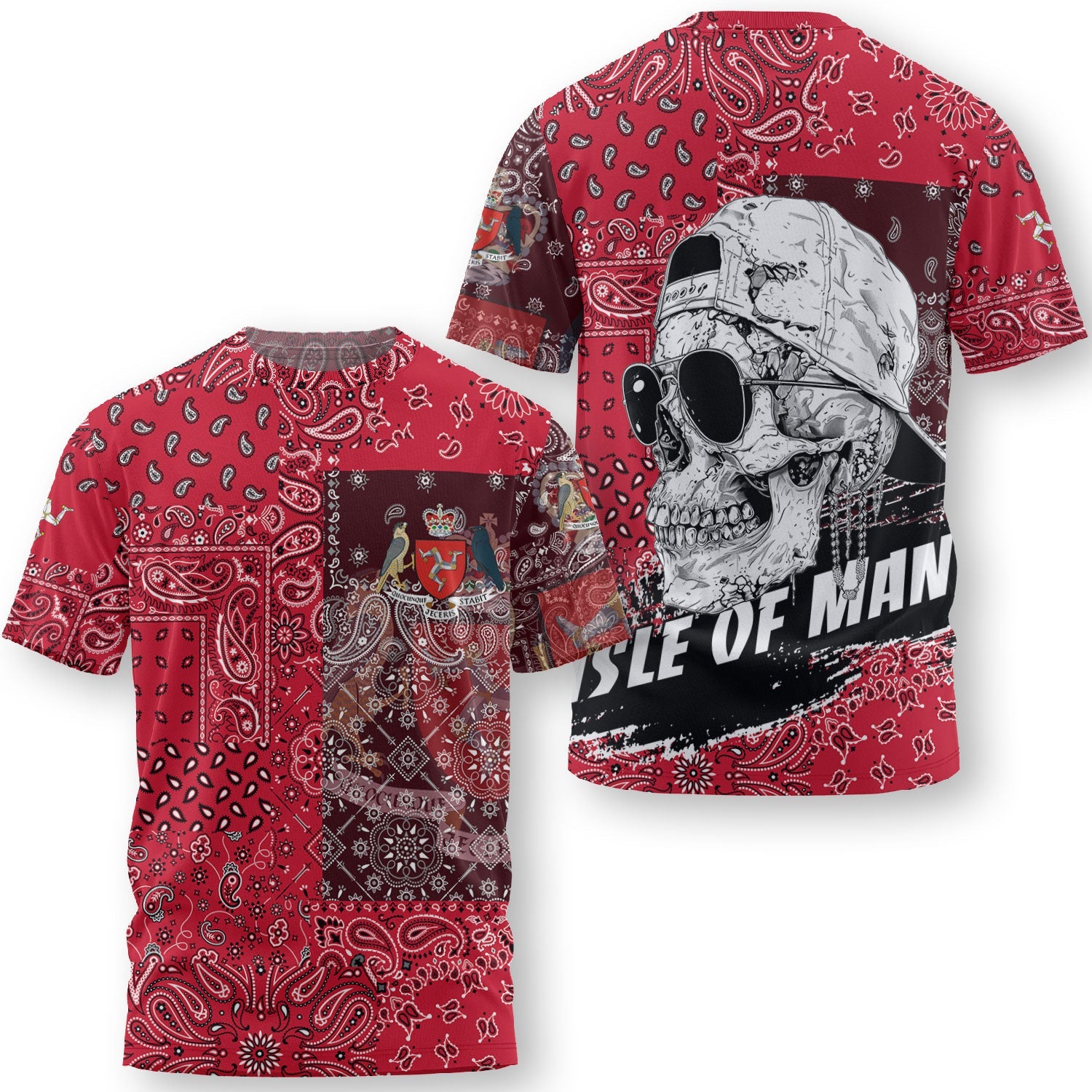 Isle Of Man T Shirt Paisley Flag And Skull Style 3