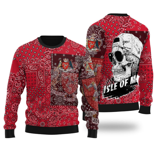 Isle Of Man Ugly Sweater Paisley Flag And Skull Style 1