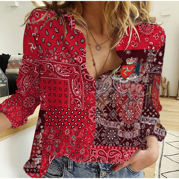 Isle Of Man Women Casual Shirt Paisley Flag And Skull Style 1