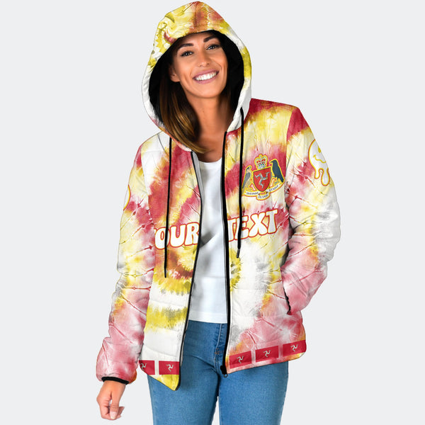 Isle Of Man Women Hooded Padded Jacket Custom Tie Dye Style 1