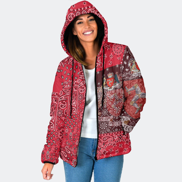 Isle Of Man Women Hooded Padded Jacket Paisley Flag And Skull Style 1