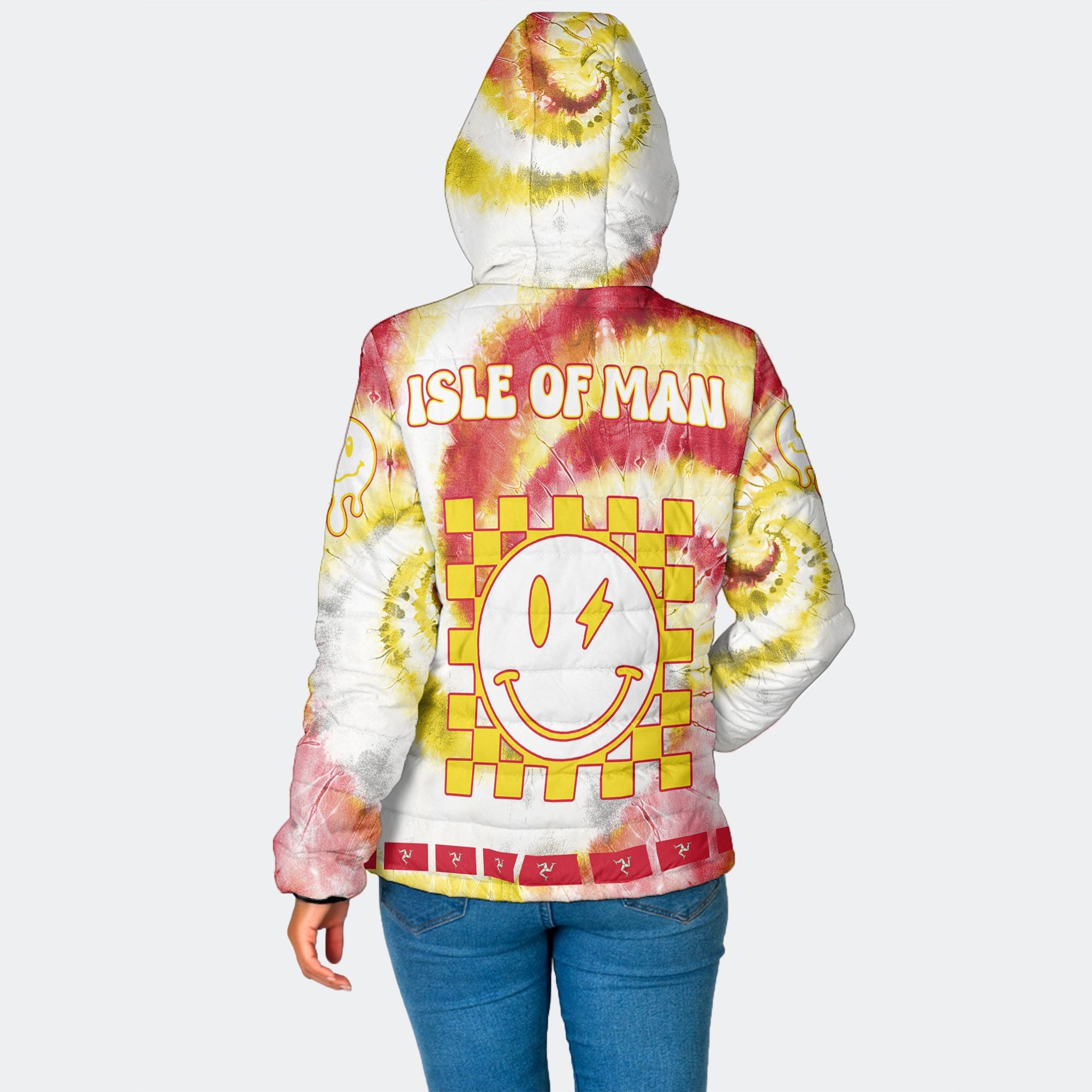 Isle Of Man Women Hooded Padded Jacket Custom Tie Dye Style 2