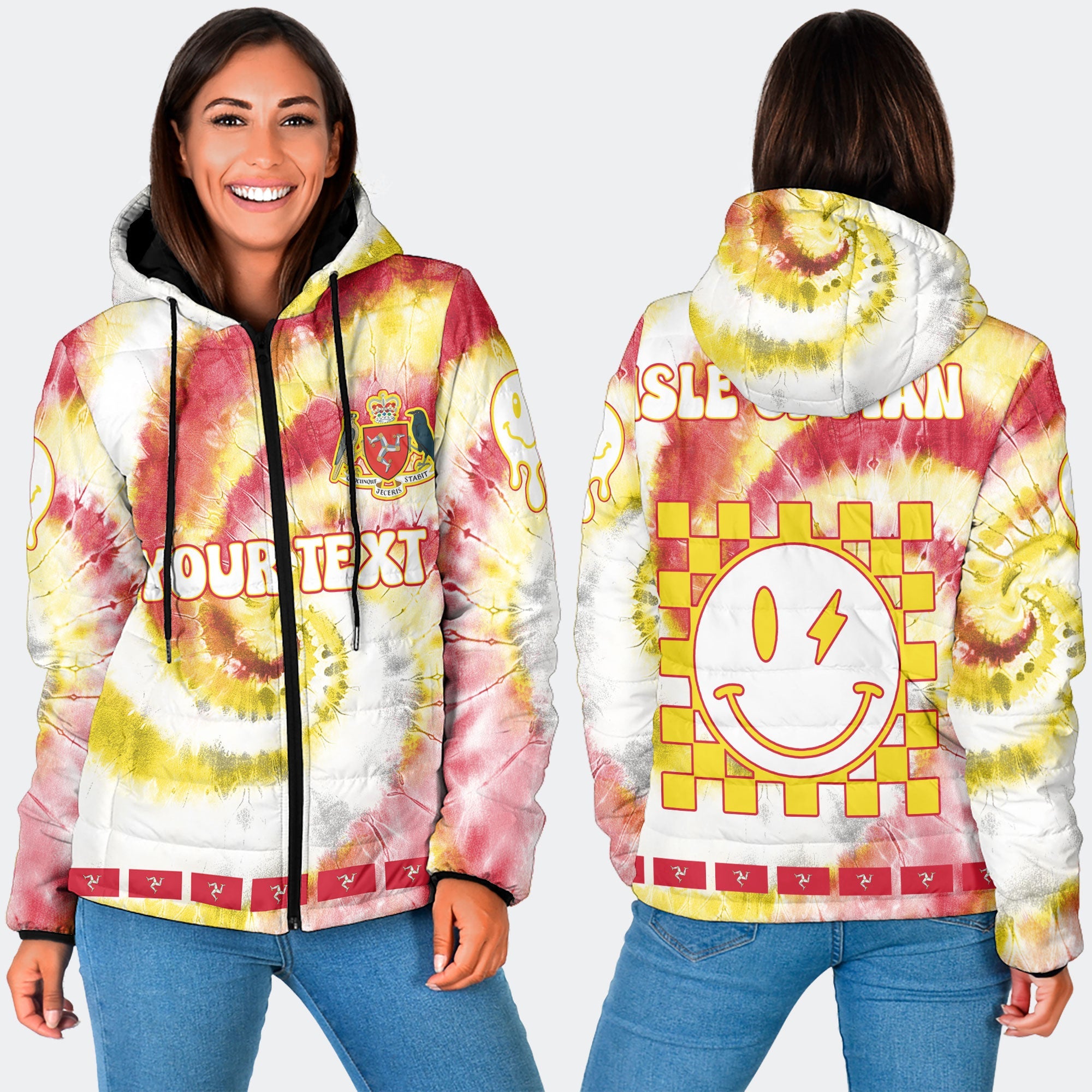 Isle Of Man Women Hooded Padded Jacket Custom Tie Dye Style 3