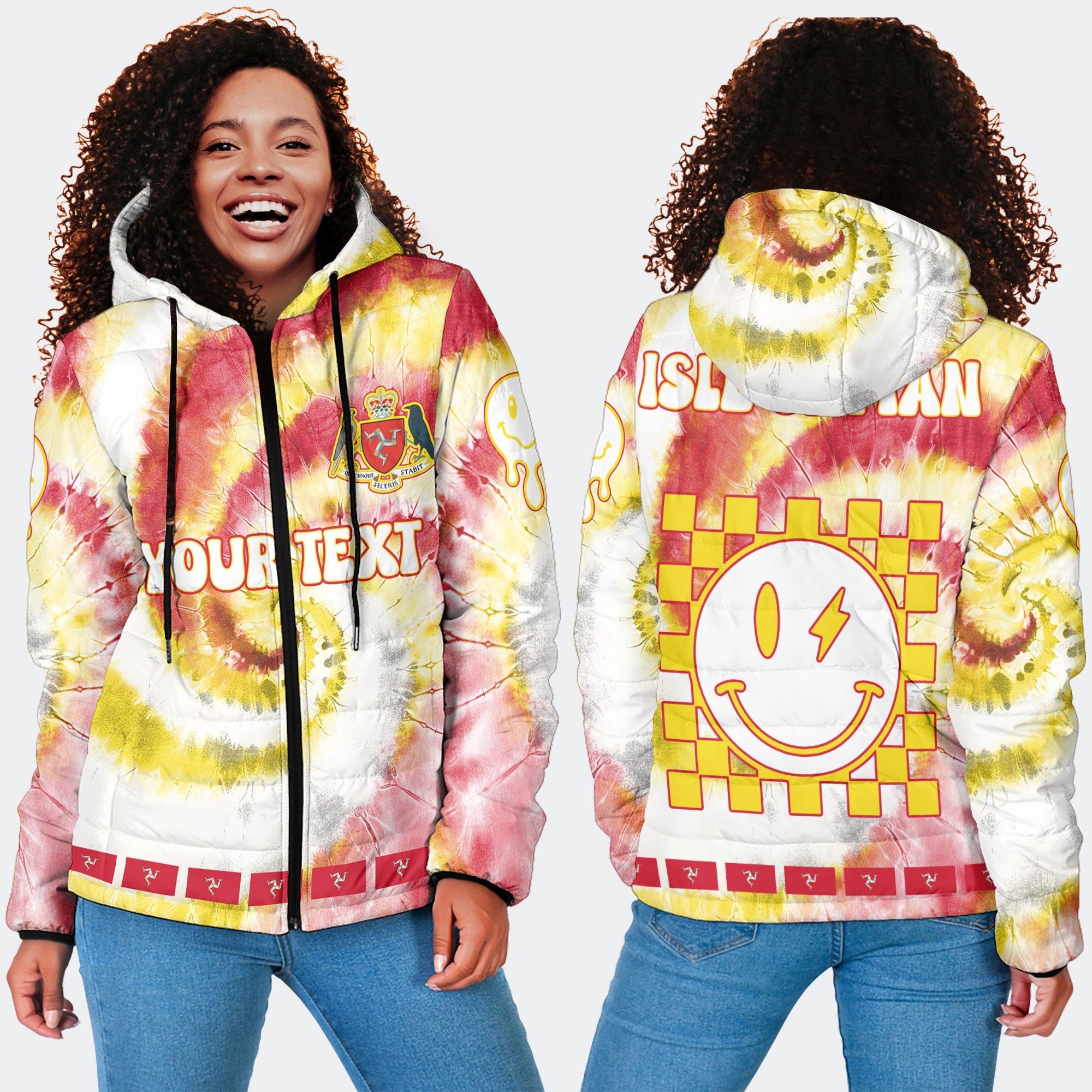 Isle Of Man Women Hooded Padded Jacket Custom Tie Dye Style 2