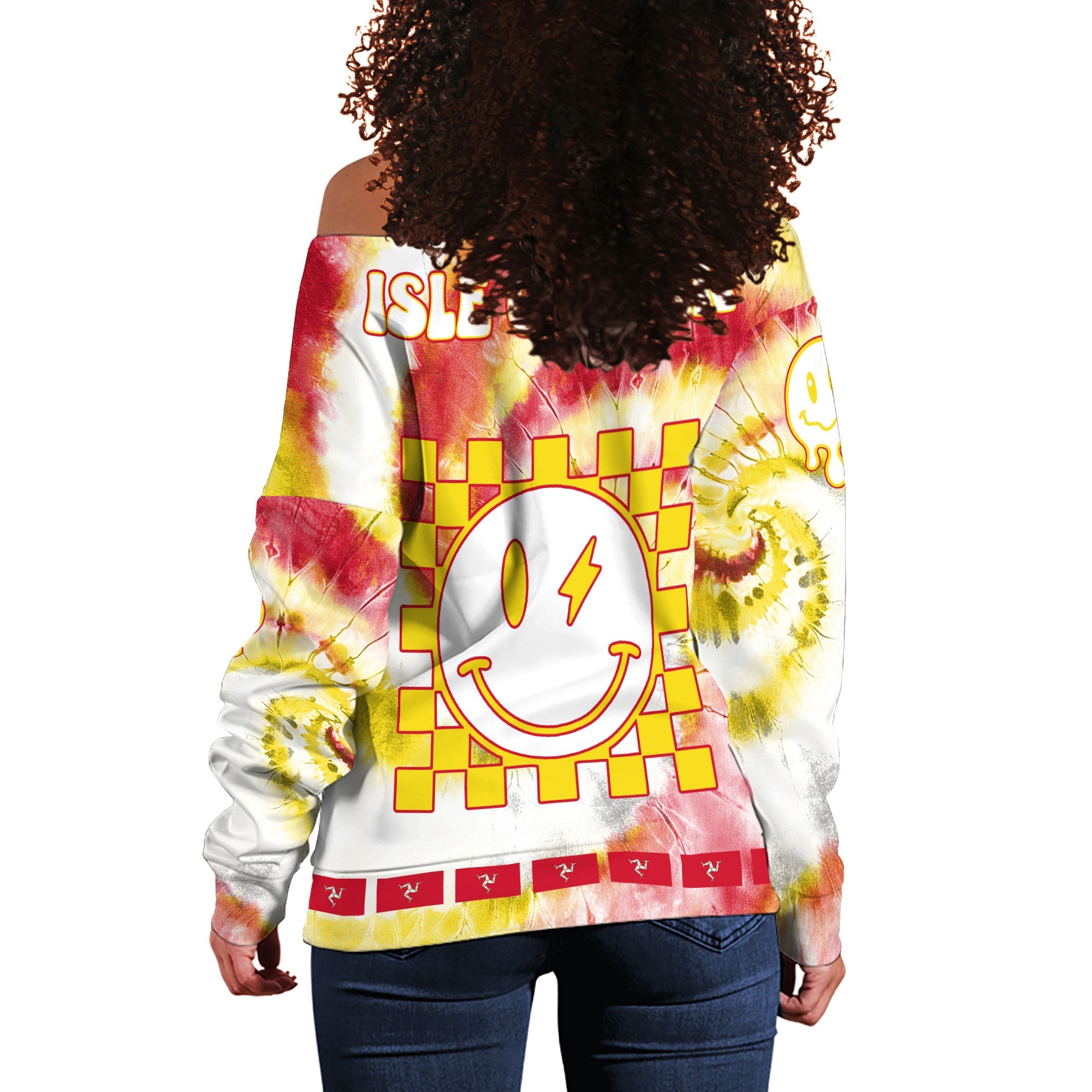 Isle Of Man Women Off Shoulder Sweatshirt Custom Tie Dye Style 1