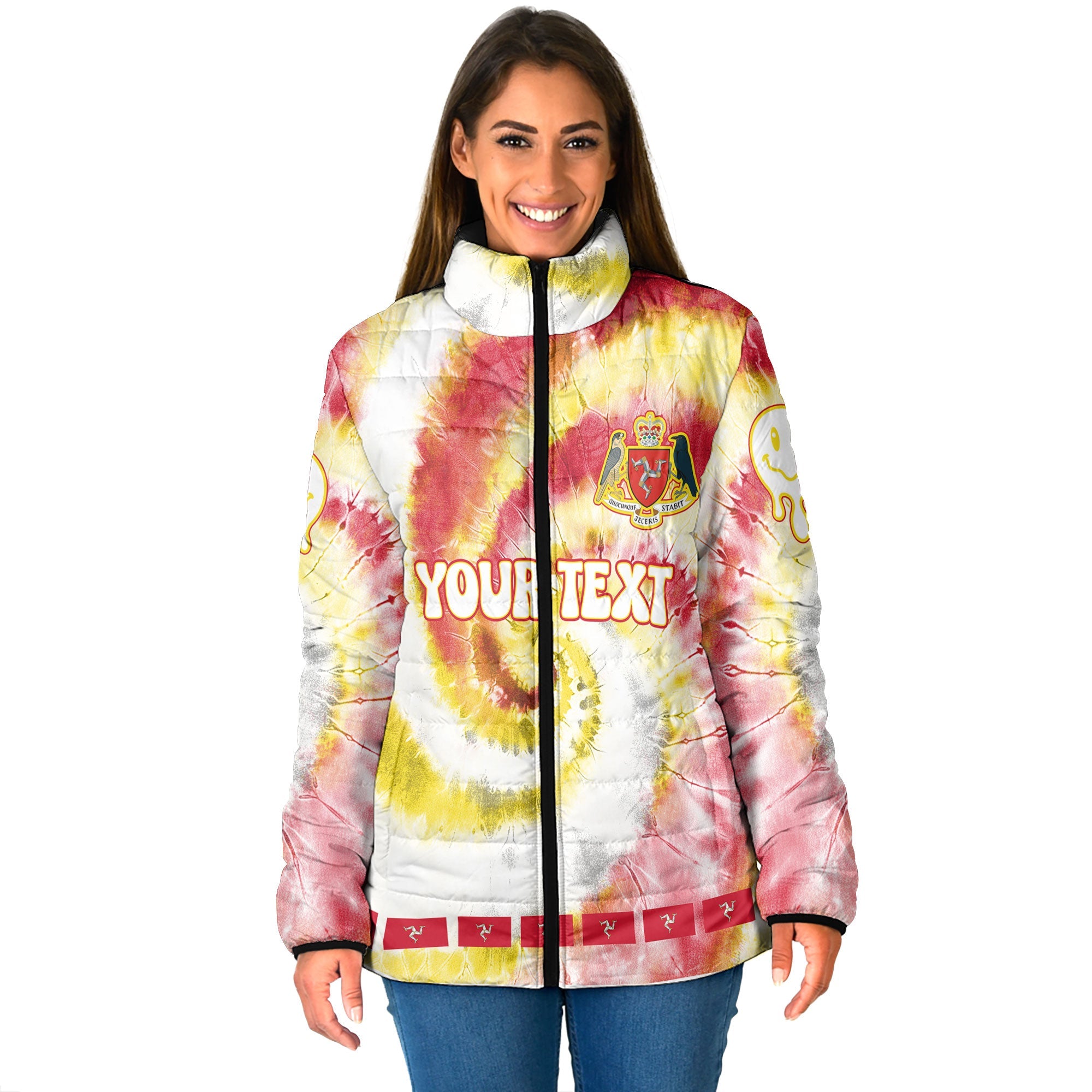 Isle Of Man Women Padded Jacket Custom Tie Dye Style 1