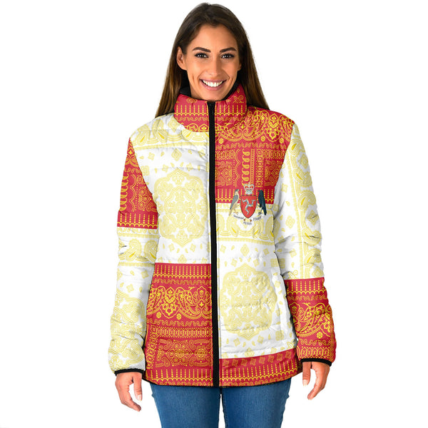 Isle Of Man Women Padded Jacket Flag And Paisley Basic Style 1