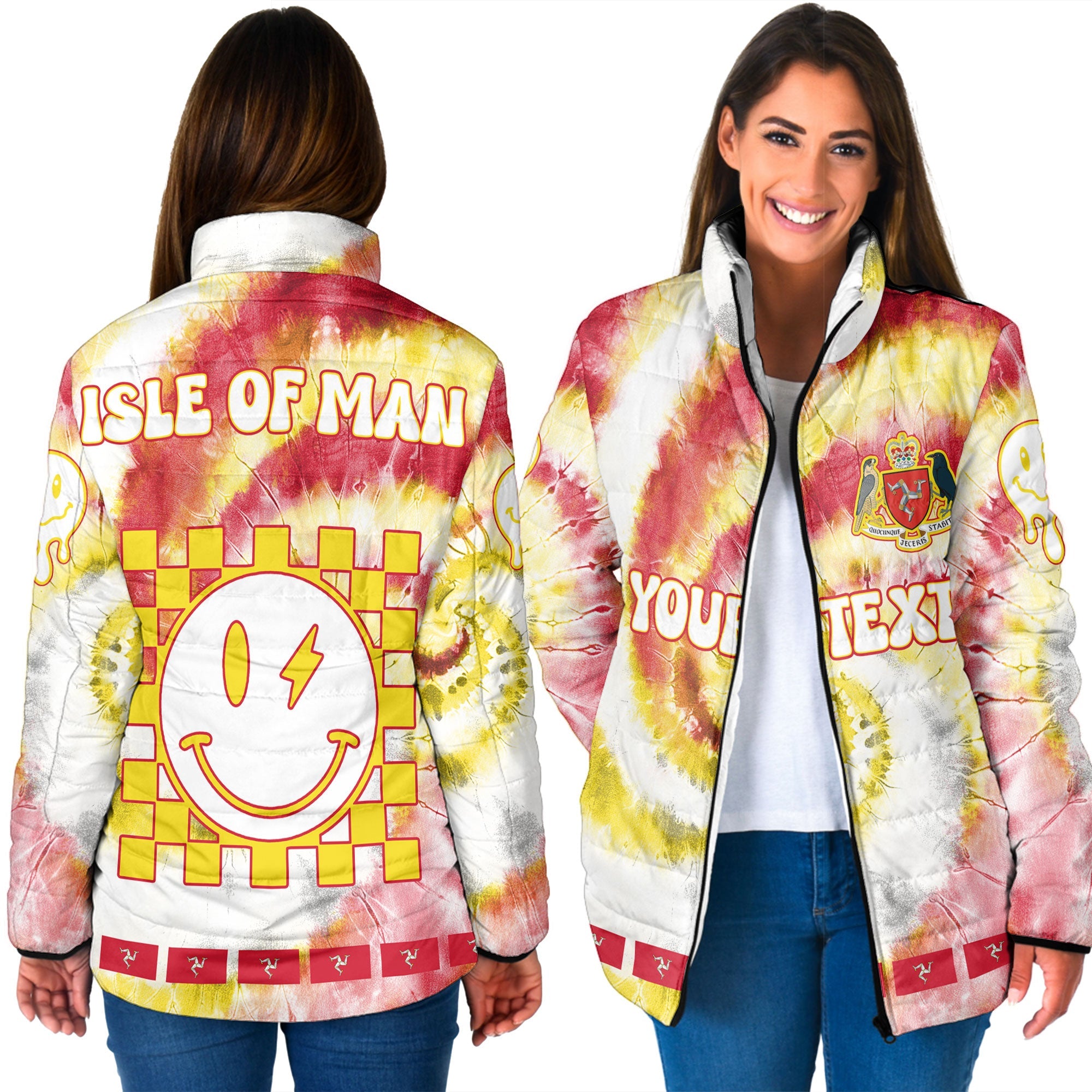 Isle Of Man Women Padded Jacket Custom Tie Dye Style 3