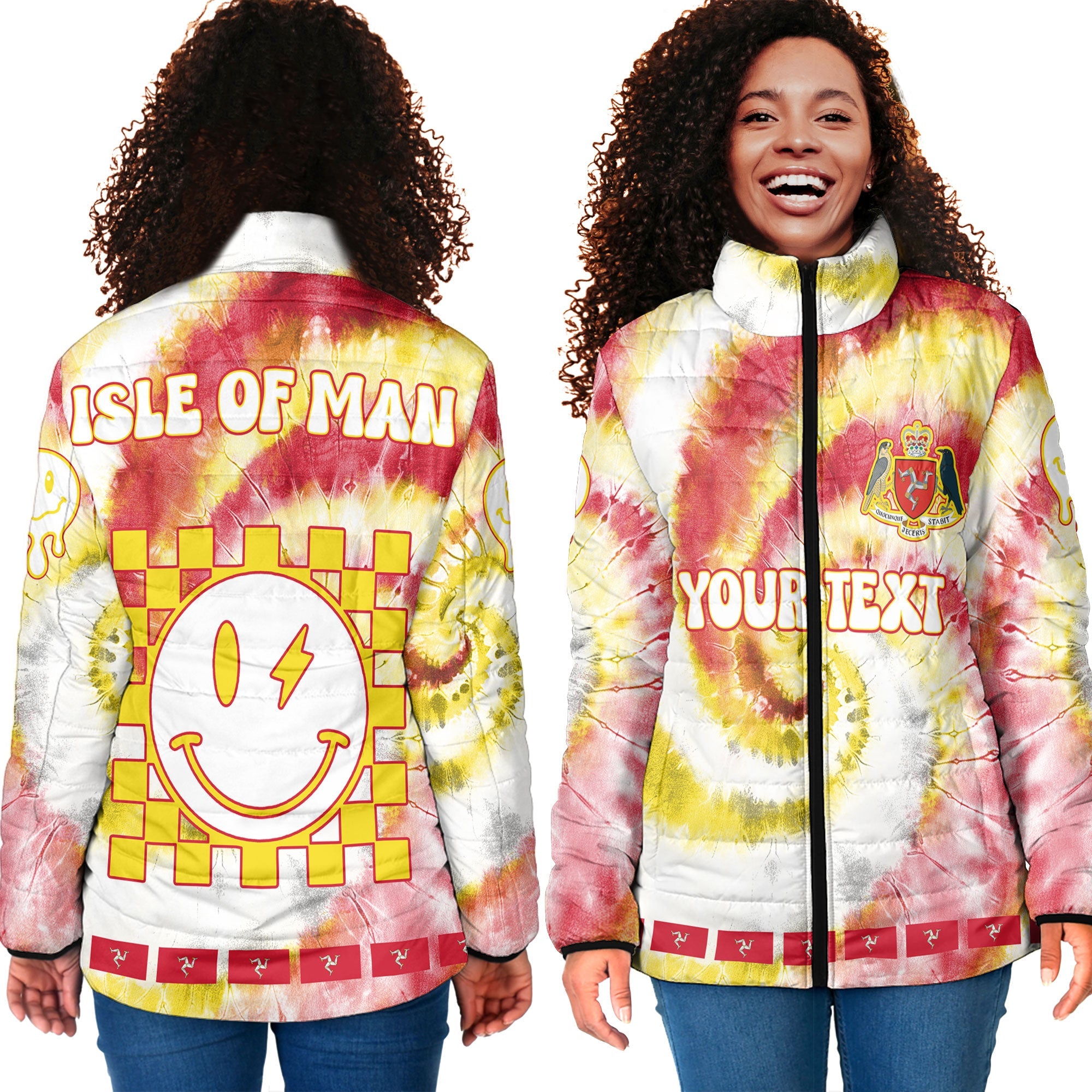 Isle Of Man Women Padded Jacket Custom Tie Dye Style 4