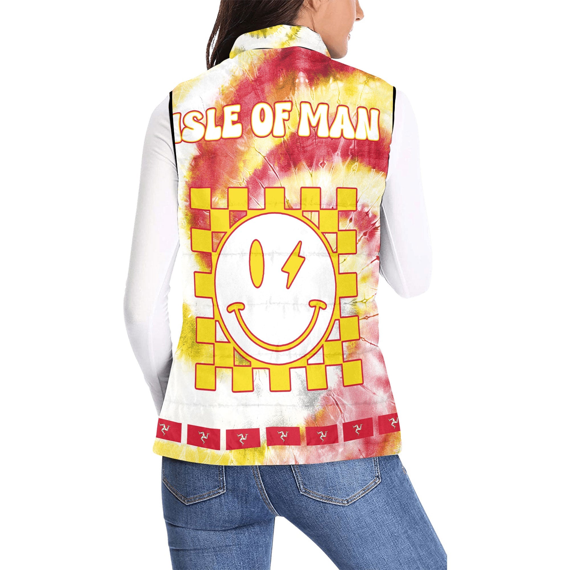 Isle Of Man Women Padded Jacket Vest Custom Tie Dye Style 2