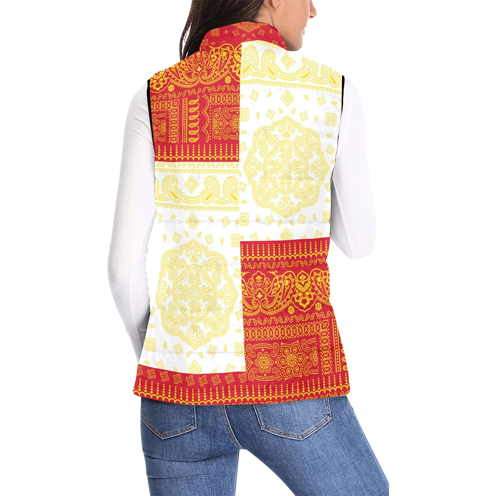 Isle Of Man Women Padded Jacket Vest Flag And Paisley Basic Style 2