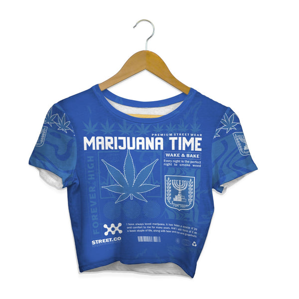 Israel Crop Top T Shirt Flag & Coat Of Arms Marijuanas Style