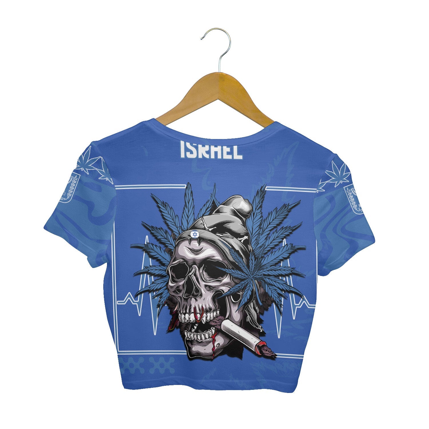 Israel Crop Top T Shirt Flag & Coat Of Arms Marijuanas Style