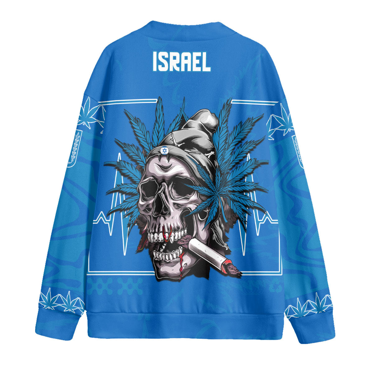 Israel Fleece Cardigan Flag & Coat Of Arms Marijuanas Style