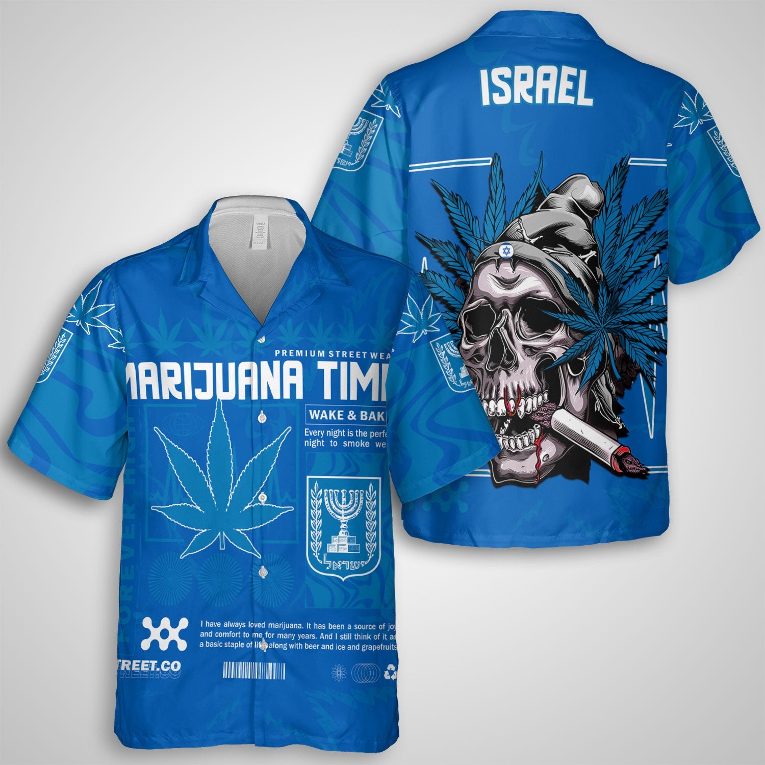 Israel Hawaiian Shirt Flag & Coat Of Arms Marijuanas Style