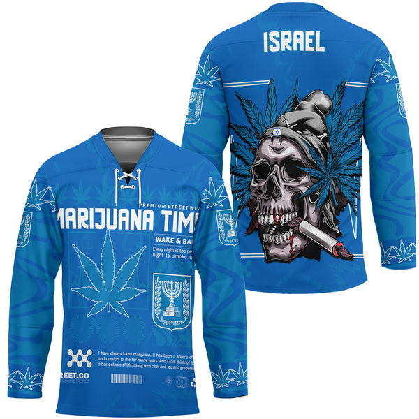 Israel Hockey Jersey Flag & Coat Of Arms Marijuanas Style