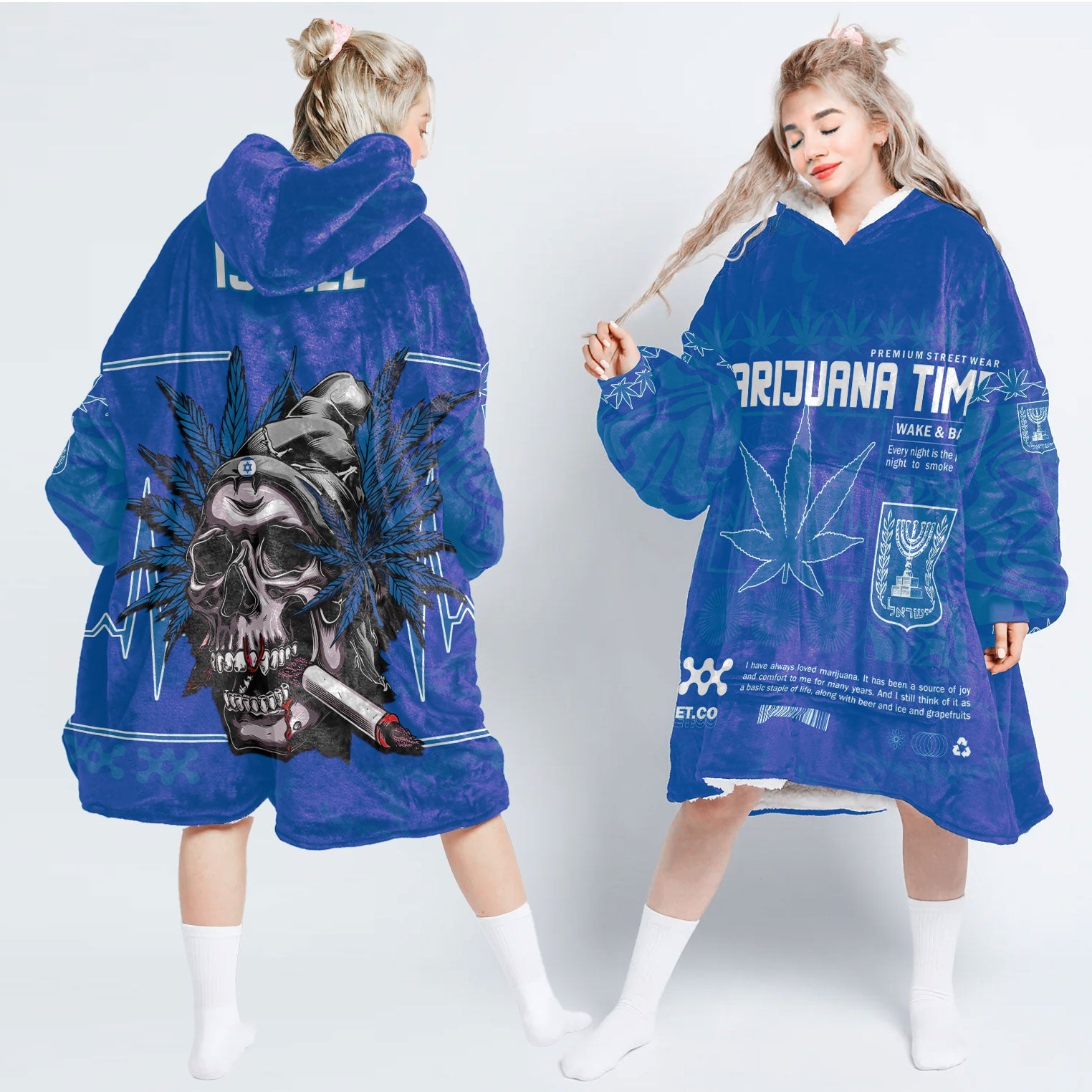 Israel Snug Hoodie Flag & Coat Of Arms Marijuanas Style