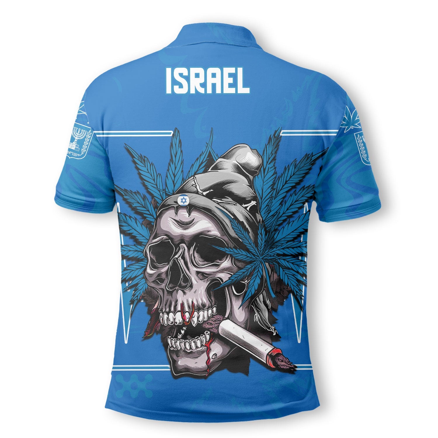 Israel Polo Shirt Flag & Coat Of Arms Marijuanas Style