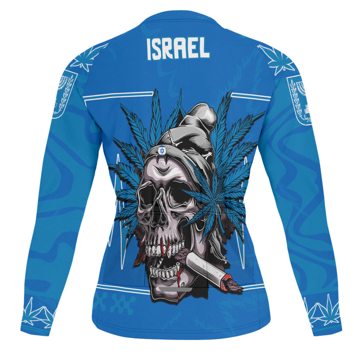 Israel Men's Cycling Jersey Long Sleeve Flag & Coat Of Arms Marijuanas Style