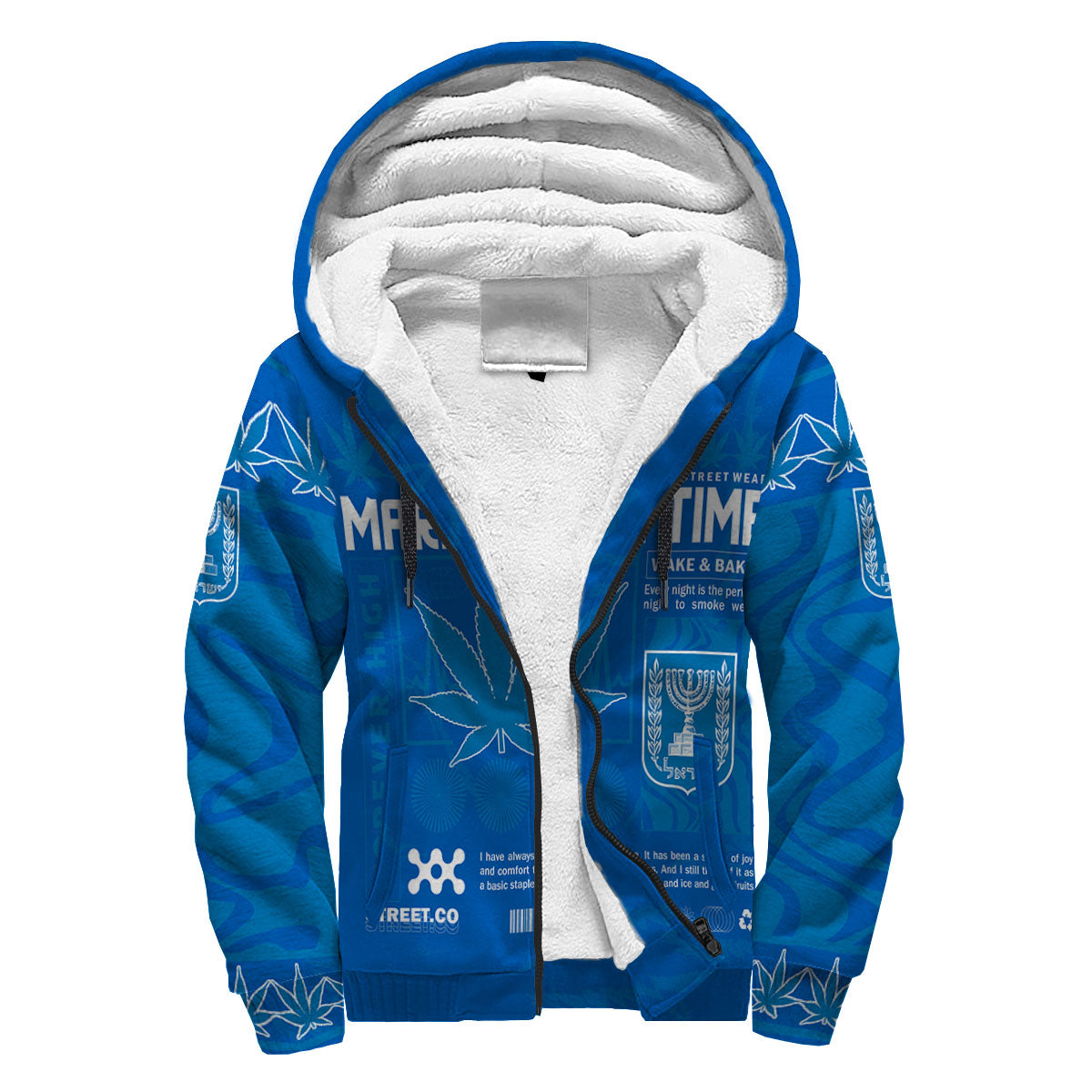 Israel Sherpa Hoodie Flag & Coat Of Arms Marijuanas Style