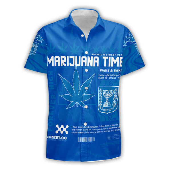 Israel Short Sleeve Shirt Flag & Coat Of Arms Marijuanas Style