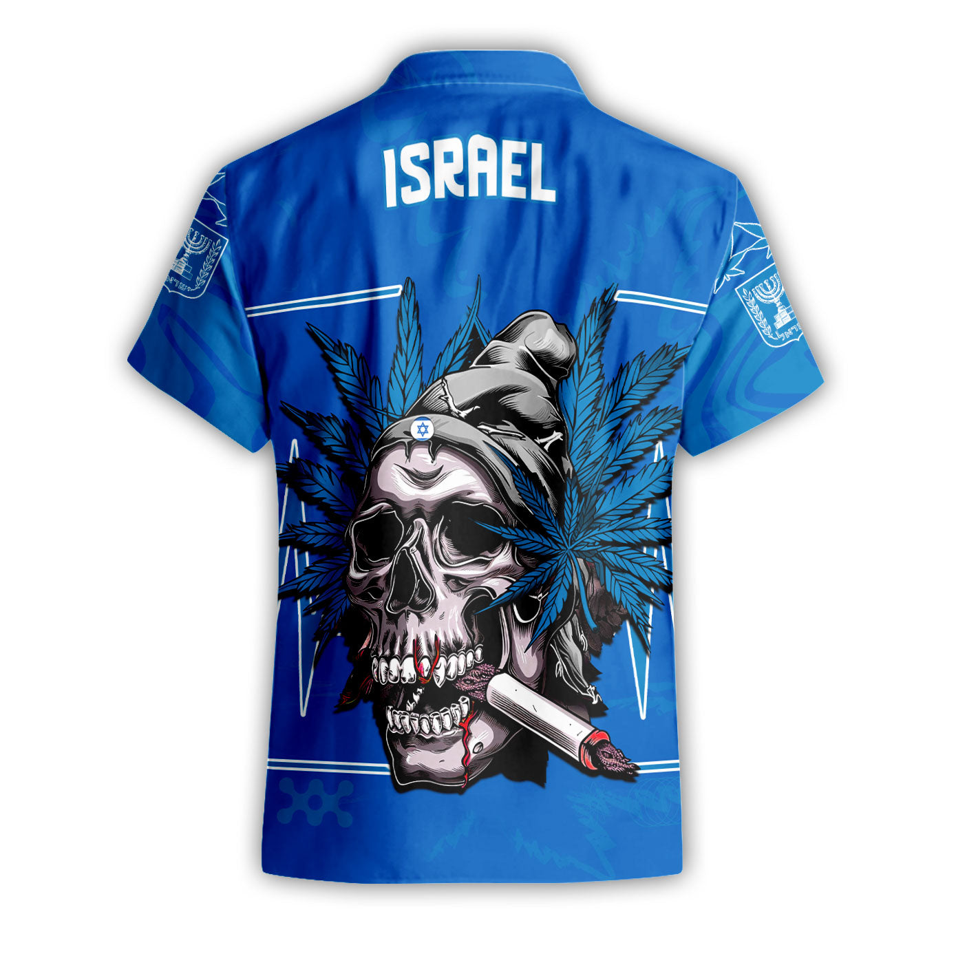 Israel Short Sleeve Shirt Flag & Coat Of Arms Marijuanas Style