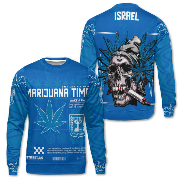 Israel Sweatshirt Flag & Coat Of Arms Marijuanas Style