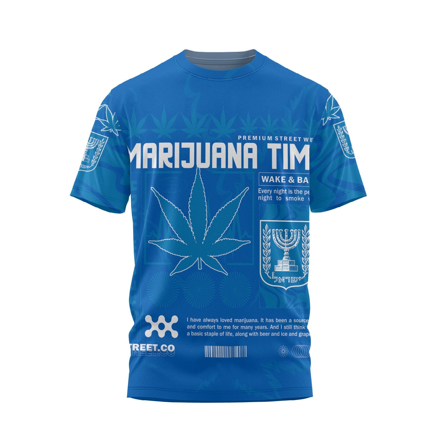 Israel T Shirt Flag & Coat Of Arms Marijuanas Style