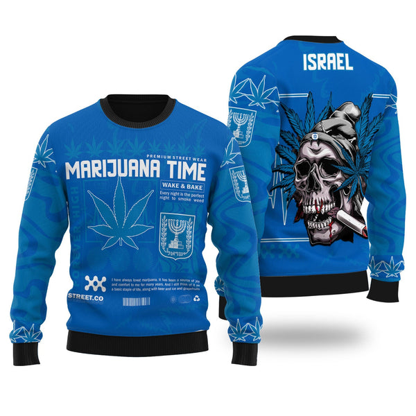 Israel Ugly Sweater Flag & Coat Of Arms Marijuanas Style