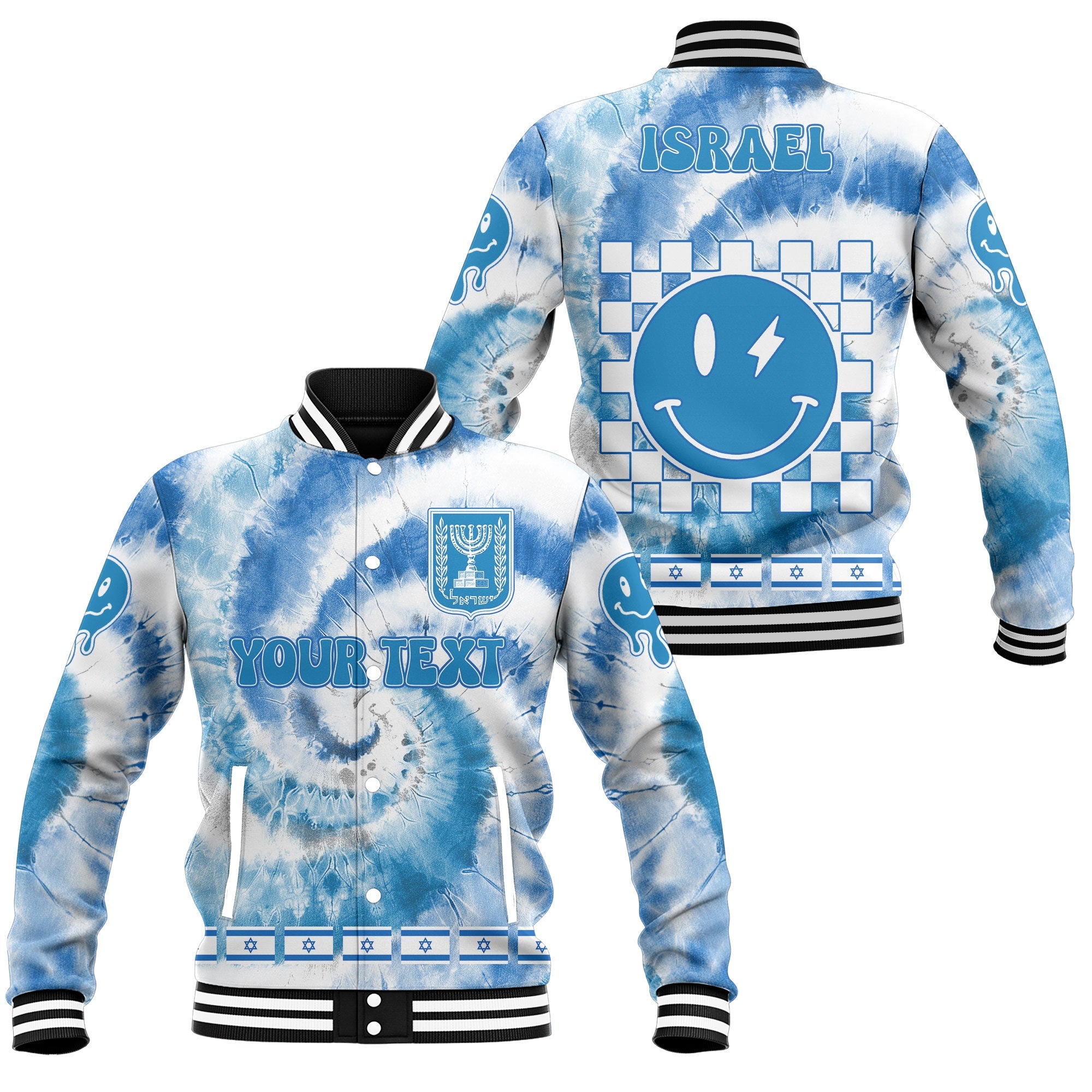 Israel Baseball Jacket Custom Tie Dye Style 1